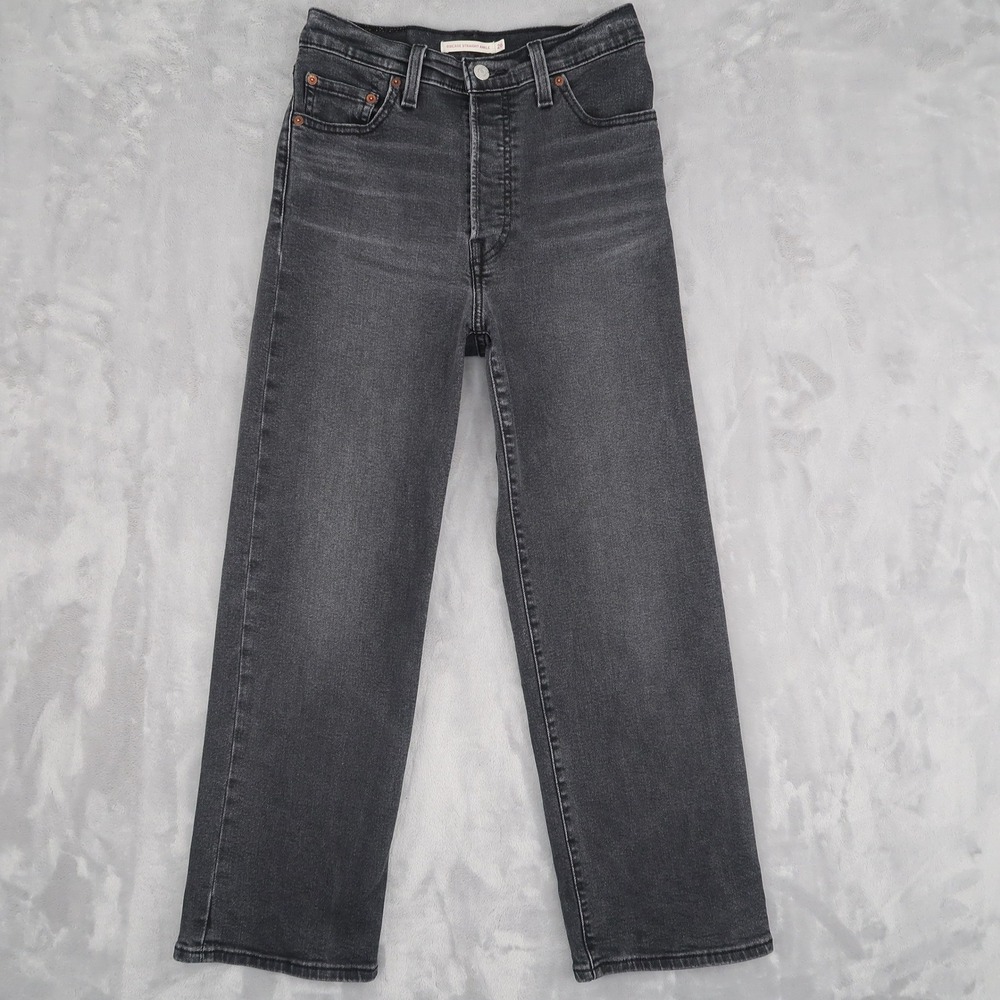 Levi's Jeans Womens 26 Black Ribcage Straight Ankle High Rise Denim Streetwear